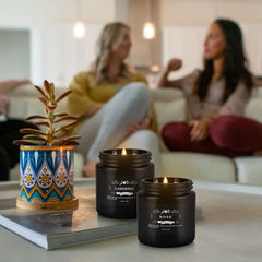 Top view of Howemon candle lids and labels