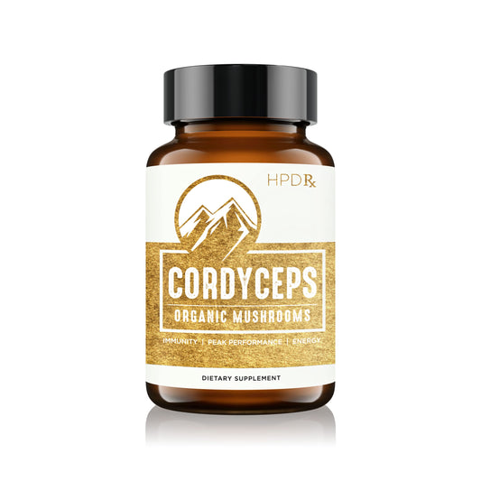 HPD Rx Cordyceps bottle with 2250 mg per serving and 120 capsules