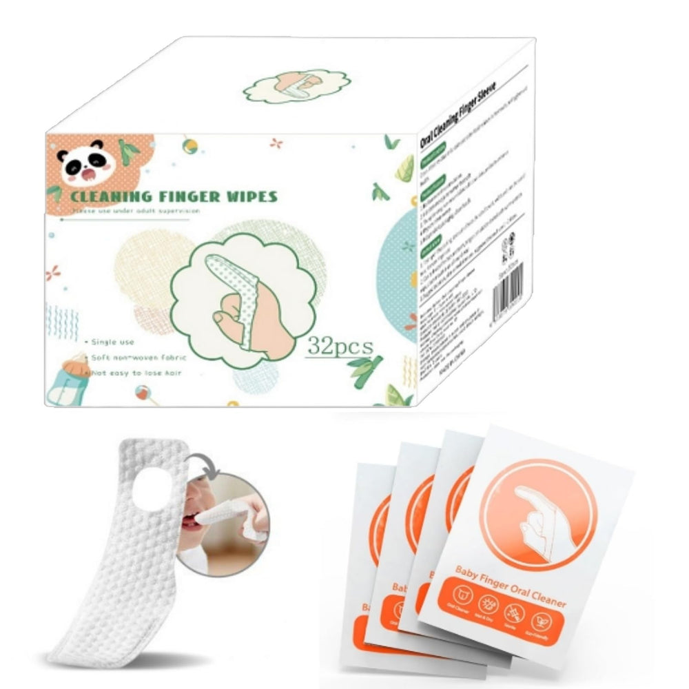 Hranio finger toothbrush tongue cleaner product shot with 32 pieces