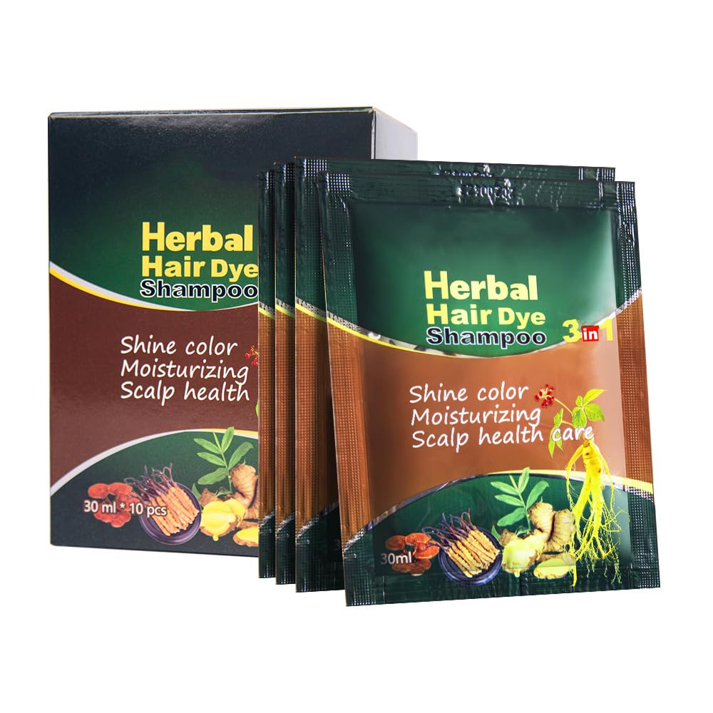HUDABABY chestnut brown dye shampoo bottle showing quick gray coverage