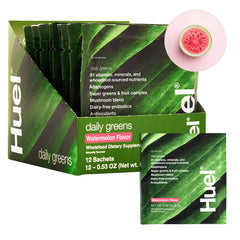 Front view of Huel Daily Greens Watermelon 12-pack