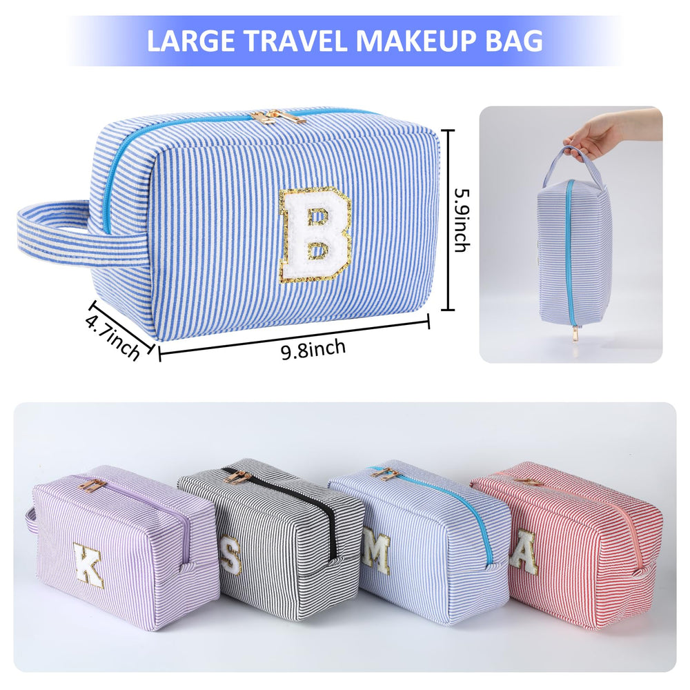 Huifen initial makeup bag blue zippered compartment securing small items