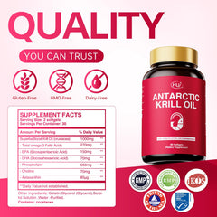 Nutrition facts panel for HUJ Antarctic Krill Oil 1000mg