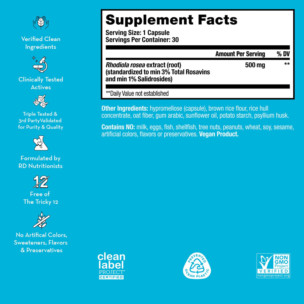 HUM Big Chill label detail showing 500mg Rhodiola Rosea extract