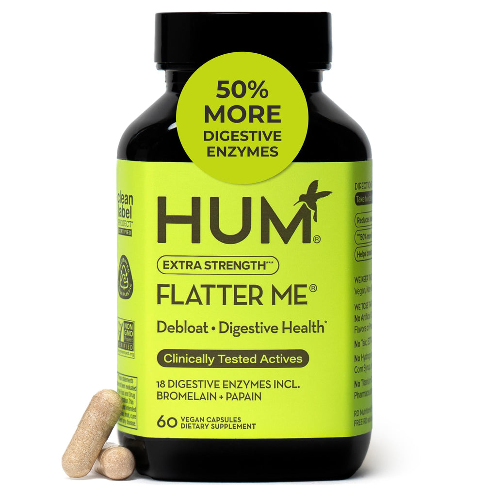 HUM Flatter Me Extra Strength Digestive Enzymes bottle with 60 capsules