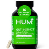 Bottle of HUM Gut Instinct Daily Probiotics for Women and Men