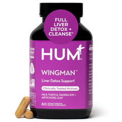 Bottle of HUM Wing Man Liver Support Supplement against a white background