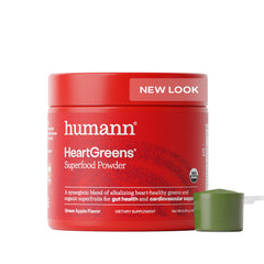HumanN HeartGreens front canister showing green apple flavor and organic badge for easy recognition