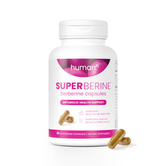 Humann SuperBerine bottle with capsules highlights high-absorption berberine for metabolism support