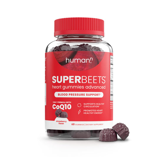 Humann SuperBeets Heart Gummies Advanced bottle and label with CoQ10 150 mg