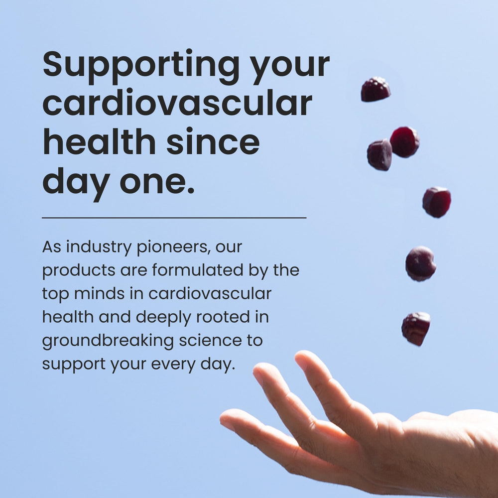 Humann SuperBeets Heart Gummies Advanced product on white background with fruit accents