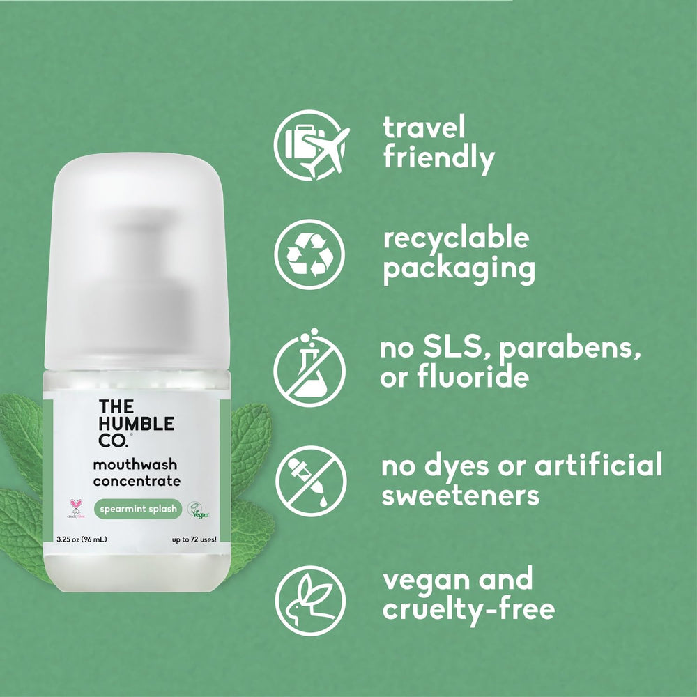 Travel size 3.25oz bottle of The Humble Co mouthwash concentrate