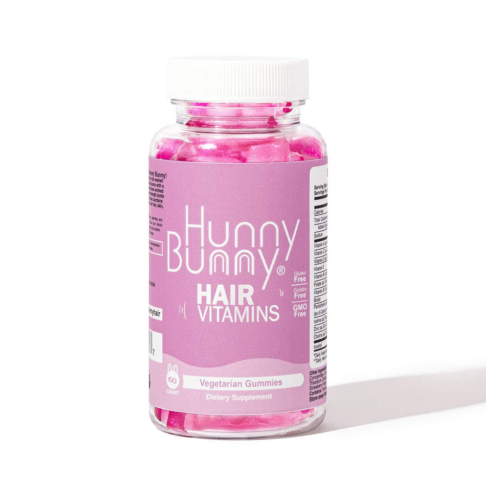 60-count bottle of Hunny Bunny Hair Vitamin Biotin Gummies