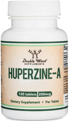 Front view of Double Wood Huperzine A 200mcg bottle with 120 tablets