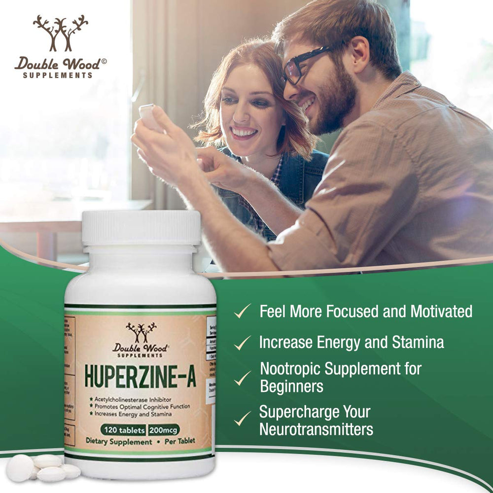 Ingredients and supplement facts panel for Huperzine A 200mcg