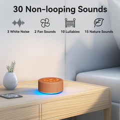 Hushing Sleep Sound Machine showing 12 night lights for bedtime mood