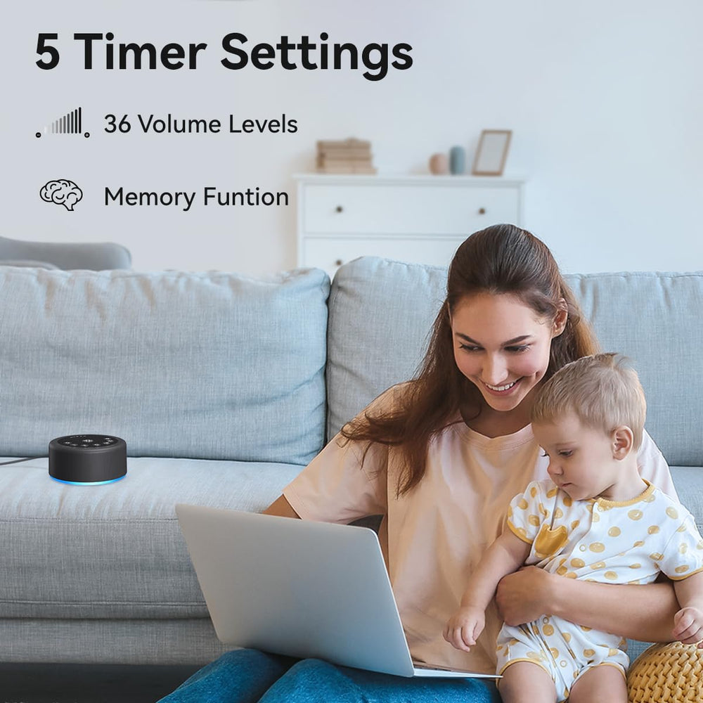 Hushing sleep sound machine memory function closeup showing personalized settings.