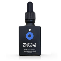 Bottle of DROP FX Hustle Drops with packaging on white background