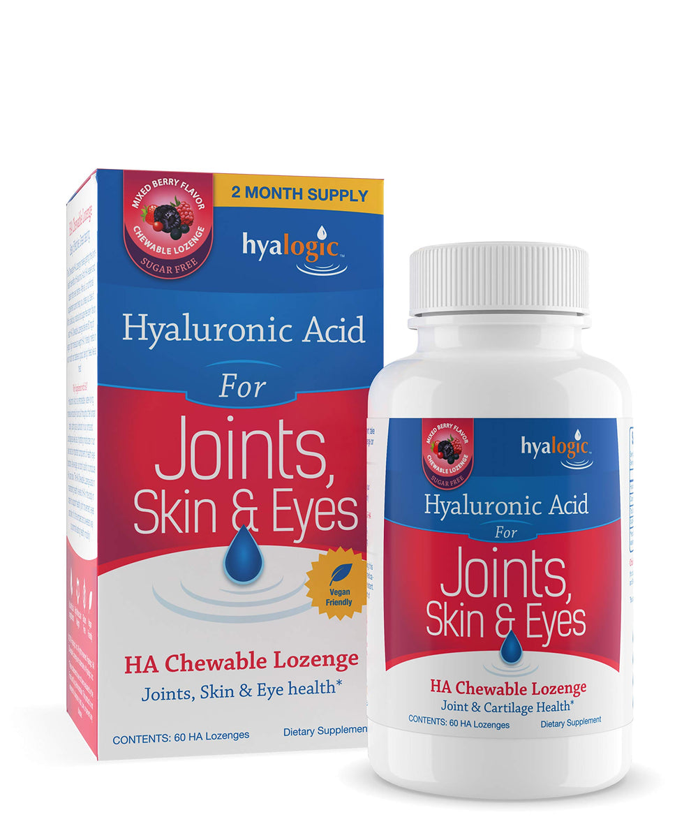 Front bottle view of Hyalogic Hyaluronic Acid Chewables Berry flavor