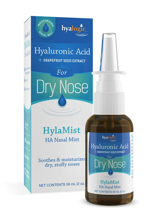HylaMist nasal spray bottle for convenient dry nose relief and hydration.