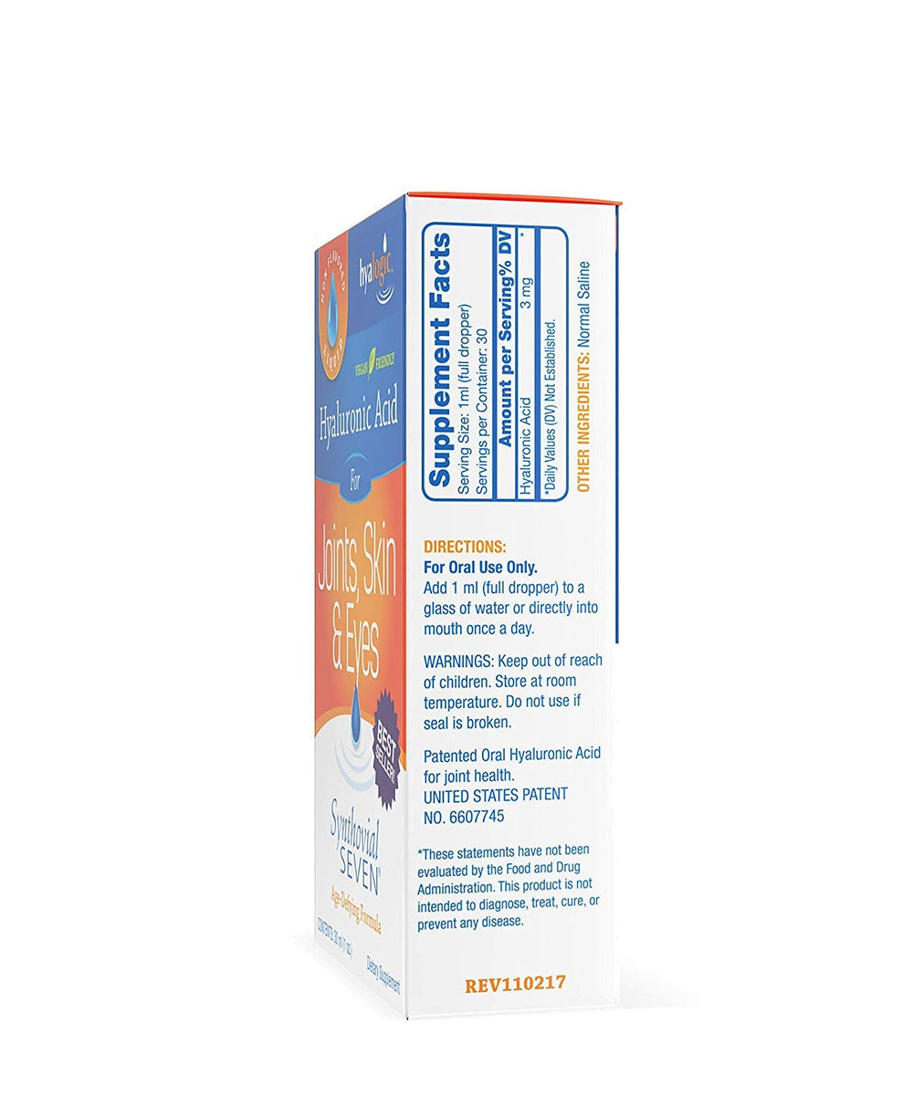Ingredients panel for Synthovial Seven liquid hyaluronic acid