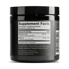 Close-up label on Hyaluronic Acid supplement bottle