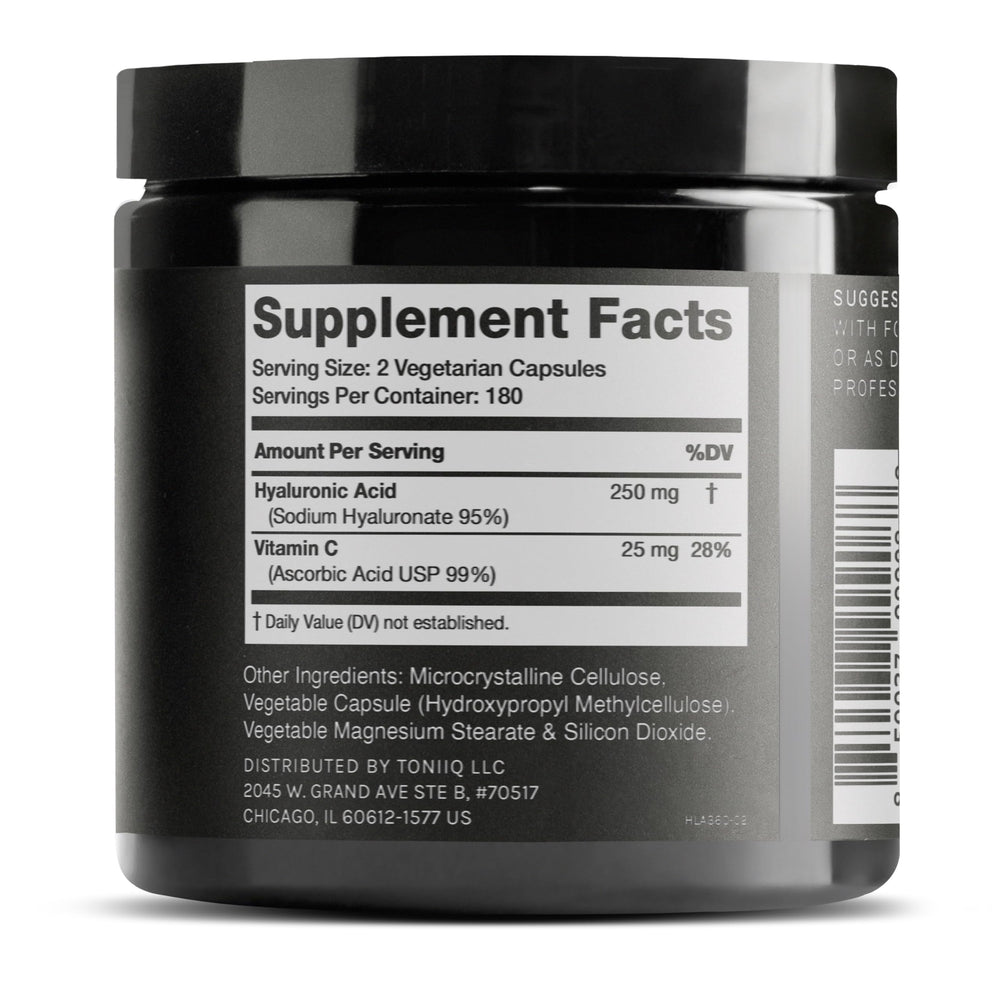 Close-up of Hyaluronic Acid capsule powder, 95% purity lab tested