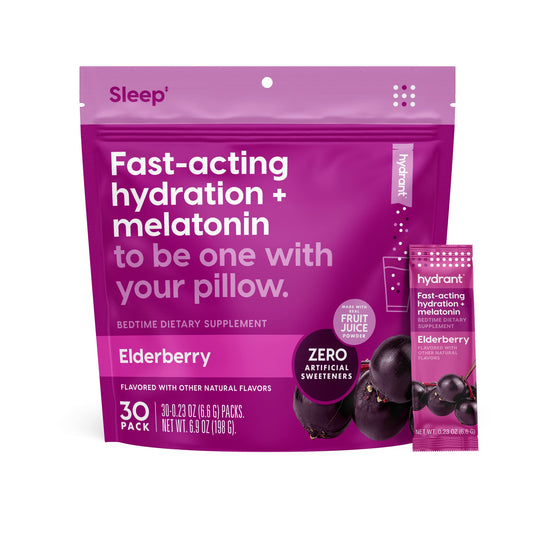Hydrant Sleep Electrolyte Powder – Elderberry flavor stick pack front view