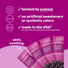 Close-up of Hydrant Sleep Electrolyte Powder elderberry flavor sachet