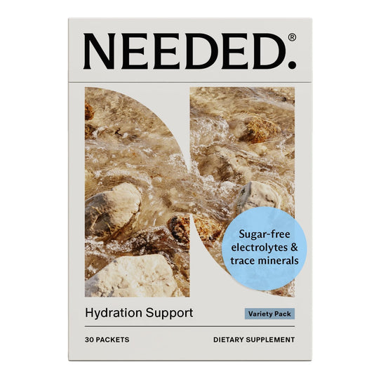 Front view of hydration packets with real fruit flavor