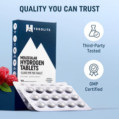 HydroLite Raspberry Hydrogen tablets packaging