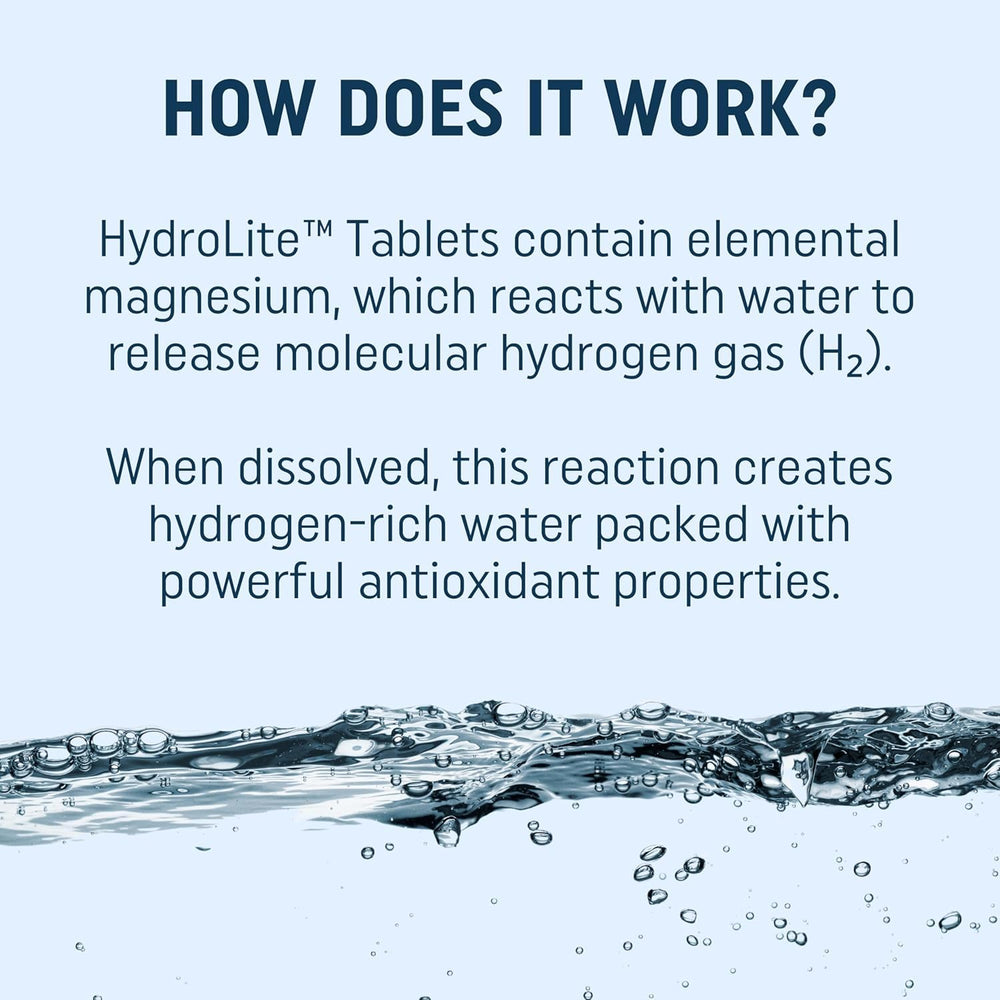 Hydration with Hydrogen tablets in water demonstrating dissolution