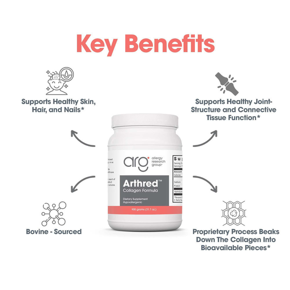 Close-up of hydrolyzed collagen powder Arthred 31.7 oz