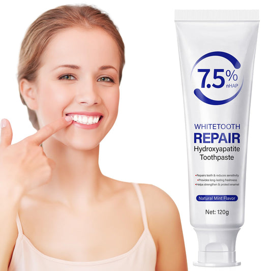 Tube of hydroxyapatite toothpaste showing enamel protection, 120g