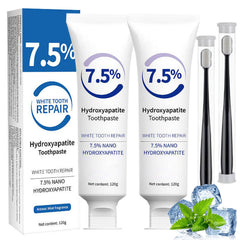 Hydroxyapatite toothpaste tube showing 7.5% formula