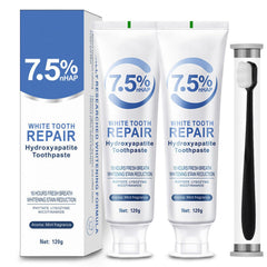 Hydroxyapatite toothpaste tube displaying 7.5% formula