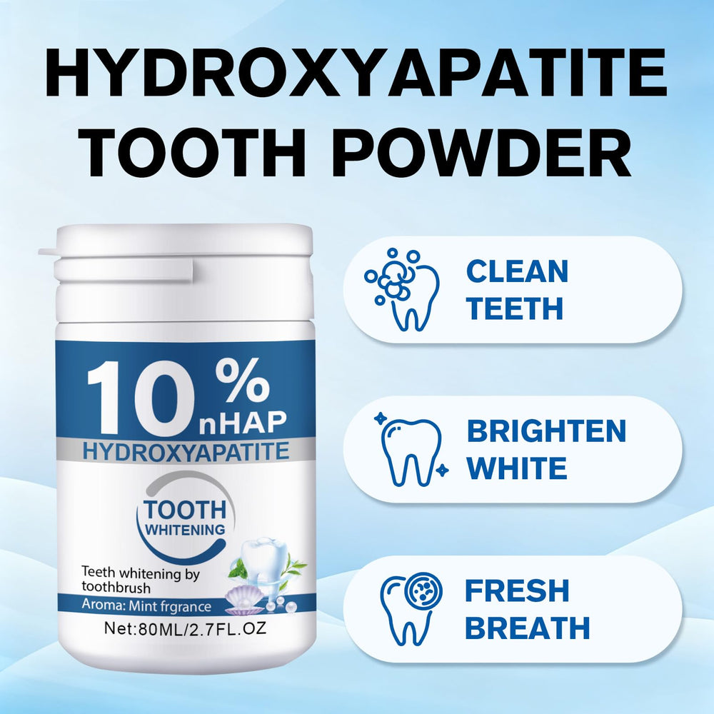 Toothpaste powder labeled with 10 percent hydroxyapatite