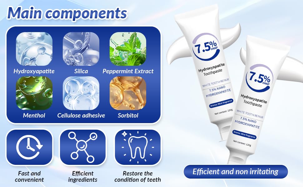 Gentle mint flavored hydroxyapatite toothpaste