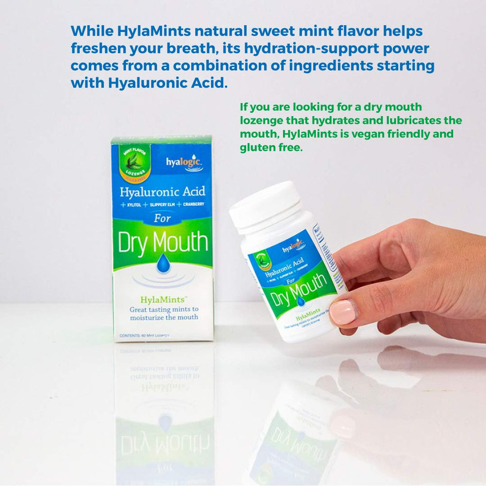 Vegan and gluten-free symbols on HylaMints packaging