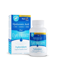 HylaVision eye health supplement bottle on a white background