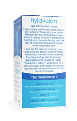 Close-up of eye health ingredients including vitamins A, C, E, and Zinc