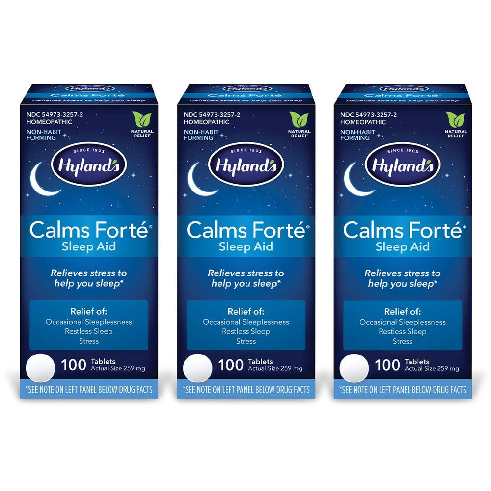 Hyland's Calms Forte bottle front showing sleep support for occasional sleeplessness.