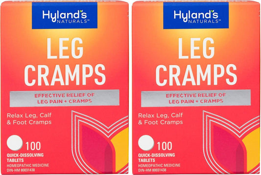 Hyland's leg cramps 2-pack bottle front offers quick, portable relief on the go.