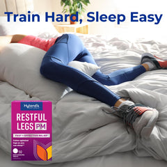 Hyland's Restful Legs PM nightstand scene suggests easy nightly routine.