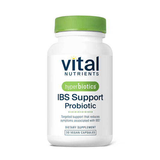 Front view of Hyperbiotics Vital Nutrients IBS Probiotic bottle