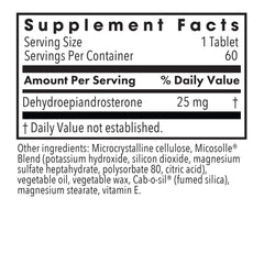 Label indicating hypoallergenic and soy-free DHEA ingredients