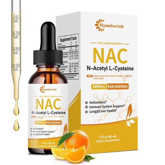 Front view of Hywebvctok NAC Drops orange flavor bottle