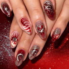 HZJXRT love heart press-on nails in glossy red finish, ideal for Valentine’s Day