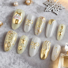 HZJXRT Money Cat Nails with glossy gold curves for a chic Valentine look.
