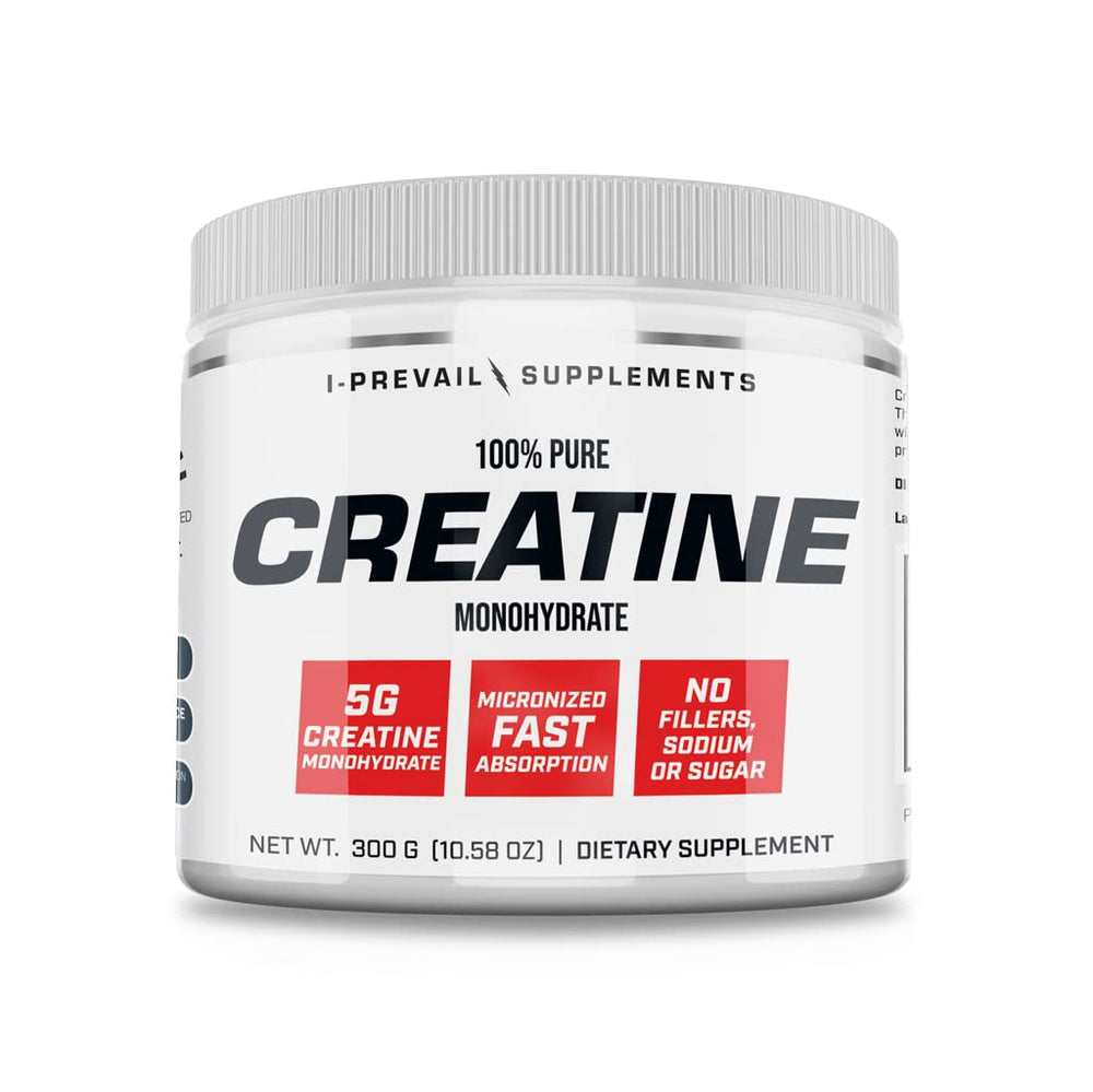 Front view of I-Prevail 100% Pure Creatine Monohydrate Powder canister